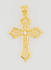 Pendentif Croix Ajourée Arabesques Plaqué Or - 20mm
