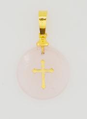Médaille Translucide Avec Croix - Rose
