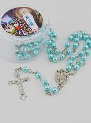Chapelet de Lourdes en Perles Bleues Nacrées - Boîte Cadeau