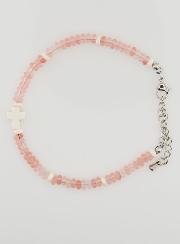 Bracelet Croix et Pierres en Verre Rose