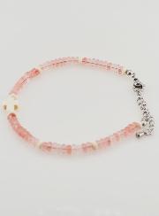 Bracelet Croix et Pierres en Verre Rose