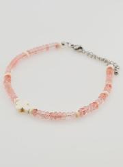 Bracelet Croix et Pierres en Verre Rose