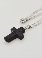 Collier Religieux Chaîne Inox & Croix Pierre de Lave