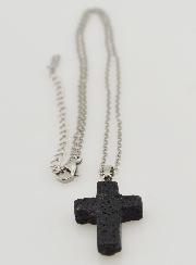 Collier Religieux Chaîne Inox & Croix Pierre de Lave