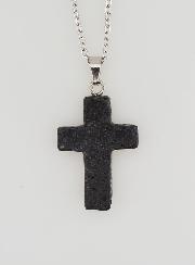 Collier Religieux Chaîne Inox & Croix Pierre de Lave