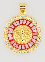 Médaille Croix & Émail Rouge - 22mm