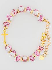 Bracelet Avec Croix Grains Céramique- Rose