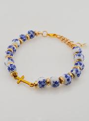 Bracelet Avec Croix & Grains Céramique - Bleu