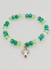 Bracelet Avec Croix & Perles de Verre - Vert