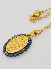Médaille Miraculeuse Perles Facetées + Chaîne - Bleu