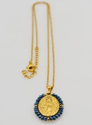 Médaille Miraculeuse Perles Facetées + Chaîne - Bleu