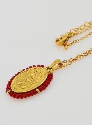 Médaille Miraculeuse Perles Facetées + Chaîne - Rouge