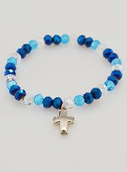 Bracelet Avec Croix & Perles de Verre - Bleu