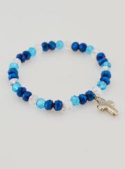 Bracelet Avec Croix & Perles de Verre - Bleu