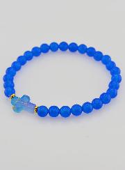 Bracelet Religieux Croix & Jade - Bleu