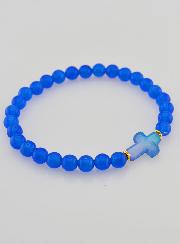 Bracelet Religieux Croix & Jade - Bleu