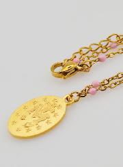 Collier Religieux Perlé & Médaille Miraculeuse - Rose