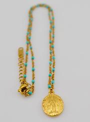 Médaille Miraculeuse & Chaîne à Perles -Turquoise