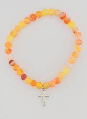 Bracelet Religieux Croix & Agate - Orange