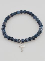 Bracelet Religieux Croix & Agate - Noir