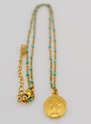 Collier Perlé Médaille Miraculeuse - Turquoise