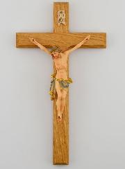 Crucifix en Tilleul & Christ au Linge Bleu - 18 cm