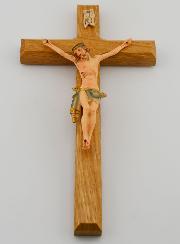 Crucifix en Tilleul & Christ au Linge Bleu - 18 cm