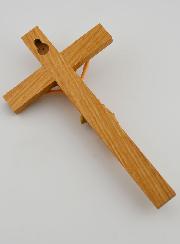 Crucifix en Tilleul & Christ au Linge Bleu - 18 cm