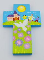 Croix Enfant en Bois - Prêtre & Colombe