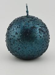 Bougie Boule de Noël Pailletée - Bleu Vert