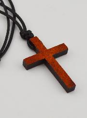 Croix en Bois & Cordon Cuir Réglable