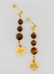 Boucles d'Oreilles Arbre de Vie en Oeil de Tigre - Doré