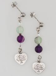 Boucles d'Oreilles - Fluorite & Arbre de vie