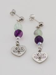 Boucles d'Oreilles - Fluorite & Arbre de vie