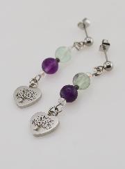 Boucles d'Oreilles - Fluorite & Arbre de vie