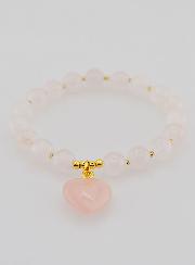 Bracelet Pierre Naturelle Coeur - Quartz Rose