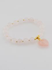 Bracelet Pierre Naturelle Coeur - Quartz Rose