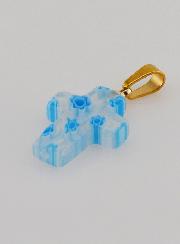 Pendentif Croix en Verre Artisanale - Blanc & Bleu