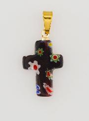 Pendentif Croix en Verre Artisanal - Noir