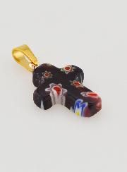 Pendentif Croix en Verre Artisanal - Noir