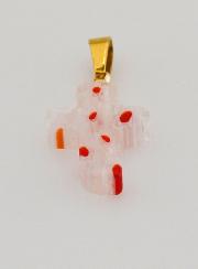 Pendentif Croix en Verre Artisanal - Fleurs Rouges