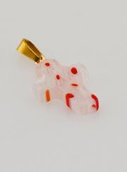 Pendentif Croix en Verre Artisanal - Fleurs Rouges