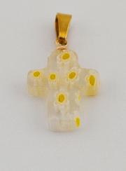 Pendentif Croix en Verre Artisanal - Fleurs Jaunes