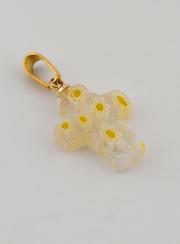Pendentif Croix en Verre Artisanal - Fleurs Jaunes