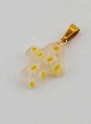 Pendentif Croix en Verre Artisanal - Fleurs Jaunes