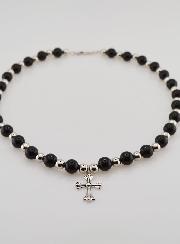 Collier Religieux Agate Noire & Croix