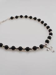 Collier Religieux Agate Noire & Croix