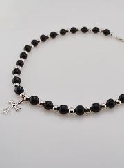 Collier Religieux Agate Noire & Croix