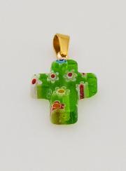 Pendentif Croix en Verre Artisanal - Bleu
