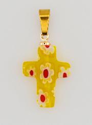 Pendentif Croix en Verre Artisanal - Jaune
